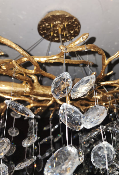 Crystal Branch Chandelier with LED Lights for Dining Room & Living Space | Modern Hanging Fixture | Adjustable Chain | Round or Rectangular