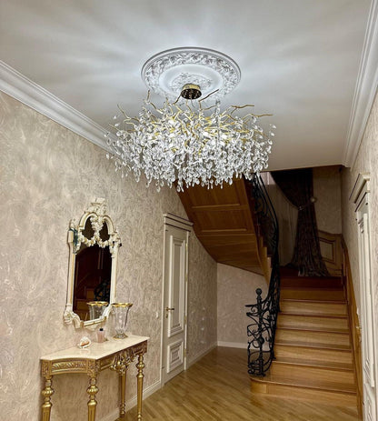Crystal Branch Chandelier with LED Lights for Dining Room & Living Space | Modern Hanging Fixture | Adjustable Chain | Round or Rectangular