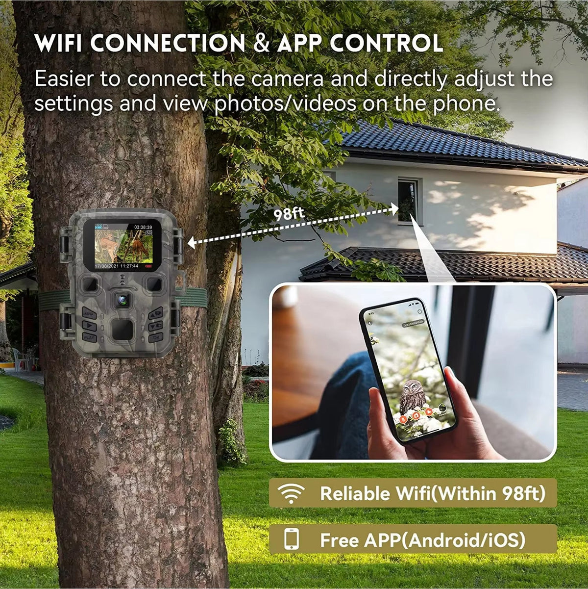 WiFi Trail Camera with Night Vision & Motion Sensor for Outdoor Wildlife Property Monitoring 20MP HD Waterproof IP65