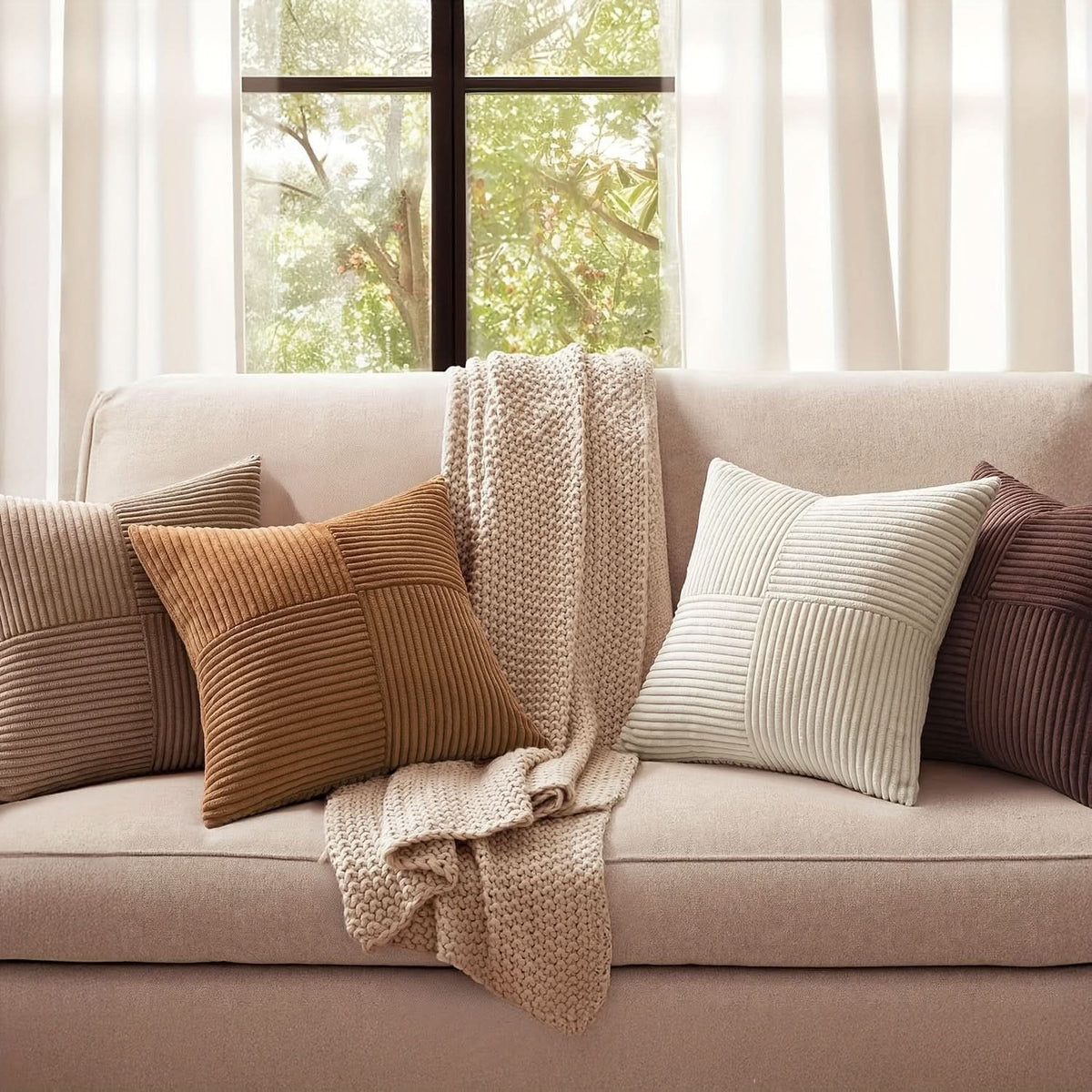 Loomara - Retro Corduroy Patchwork Pillow Covers