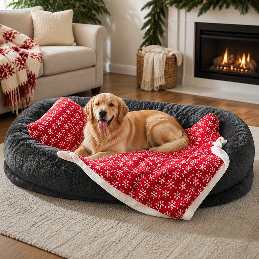 Ortekor Orthopedic & Washable Faux Fur Human Dog Bed (Detachable Cover)