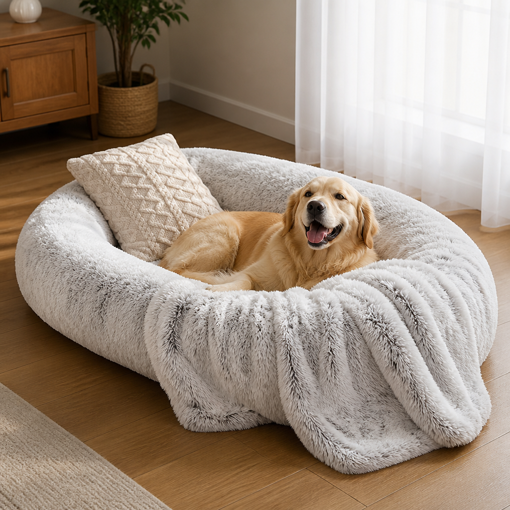 Ortekor Orthopedic & Washable Faux Fur Human Dog Bed (Detachable Cover)