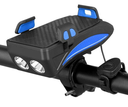 4-in-1 Bike Mount Phone Holder with Power Bank, LED Light & Horn for Cycling