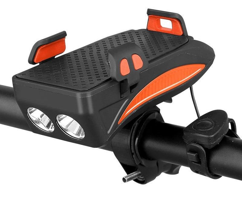 4-in-1 Bike Mount Phone Holder with Power Bank, LED Light & Horn for Cycling