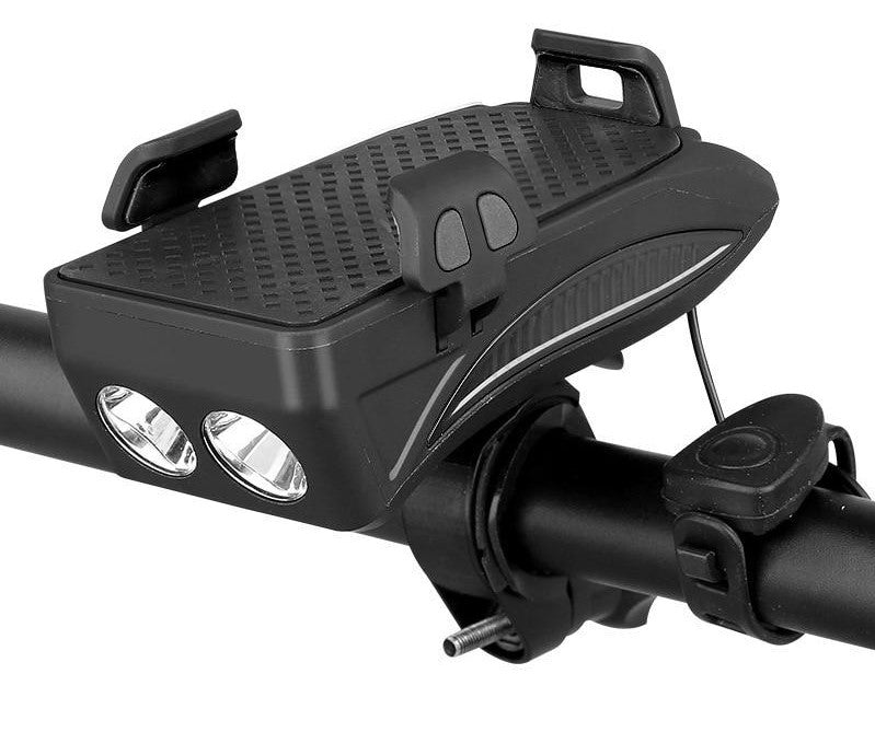 4-in-1 Bike Mount Phone Holder with Power Bank, LED Light & Horn for Cycling