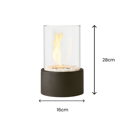 Tabletop Ethanol Burner with Glass Cylinder & Marble Base for Indoor Outdoor Patio Dining Living Room Portable Flame Centerpiece Decor