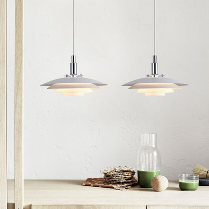 Tiered Metal Shade Hanging Light 15 in Black for Kitchen Island Dining Room Over Table Nordic Modern Minimalist Ceiling Fixture Adjustable C