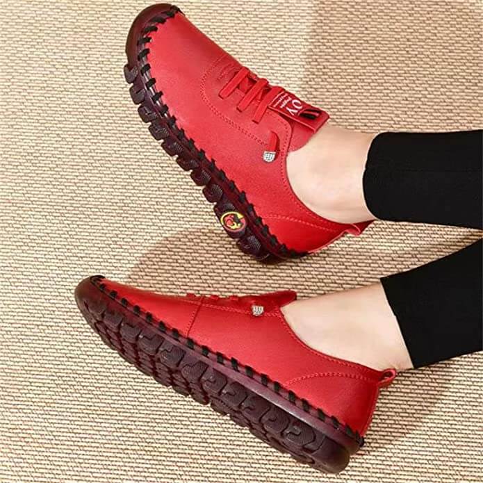 Orthopedic Arch Support Slip-On Loafers for Women – Leather Flats with Anti-Slip Sole for Plantar Fasciitis Relief, All-Day Comfort &
