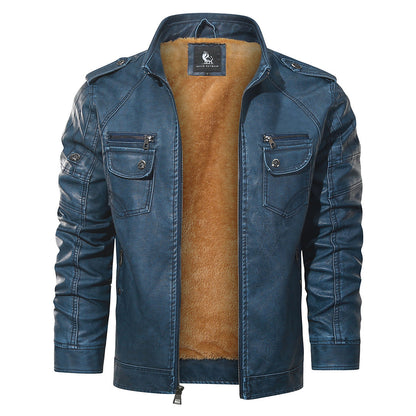 Faux Leather Motorcycle Jacket with Fleece Lining for Men – Water-Resistant Biker Coat for Fall & Winter