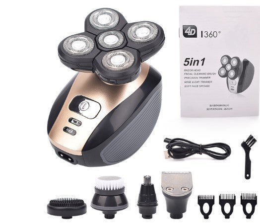 Five-Head Rotary Electric Shaver for Head, Face & Body – Wet/Dry Cordless Razor with USB Charging