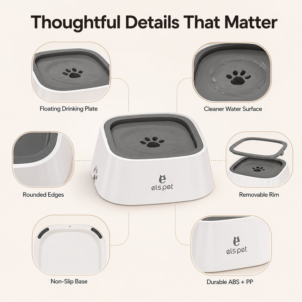 Ortekor Floating Pet Water Bowl for Home & Car - Less Splash, Cleaner Floors