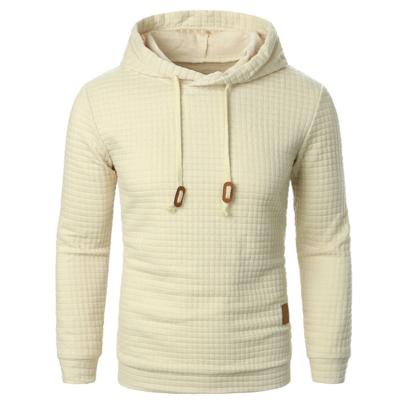 Hooded Sweater with Grid Texture – Slim-Fit Pullover for Men – Casual Layering Knit with Drawstring Hood – Everyday Comfort Hoodie