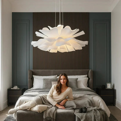 Oversized White Floral Chandelier 31 in Diameter LED-Ready Acrylic Petal Fixture for Dining Room Bedroom Statement Lighting Contemporary Ove