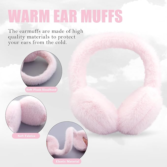 Foldable Winter Earmuffs with Plush Synthetic Fur for Women & Men – Adjustable Compact Ear Covers for Cold Weather