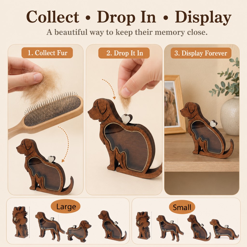 Ortekor Wooden Pet Fur Keepsake Box for Grooming Memories & Pet Loss - Display Their Fur Instead of Hiding It Away