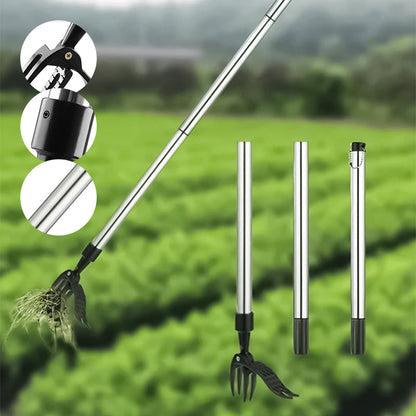 Adjustable Long-Handled Stainless Steel Weeder – No-Bend Tool for Garden Roots