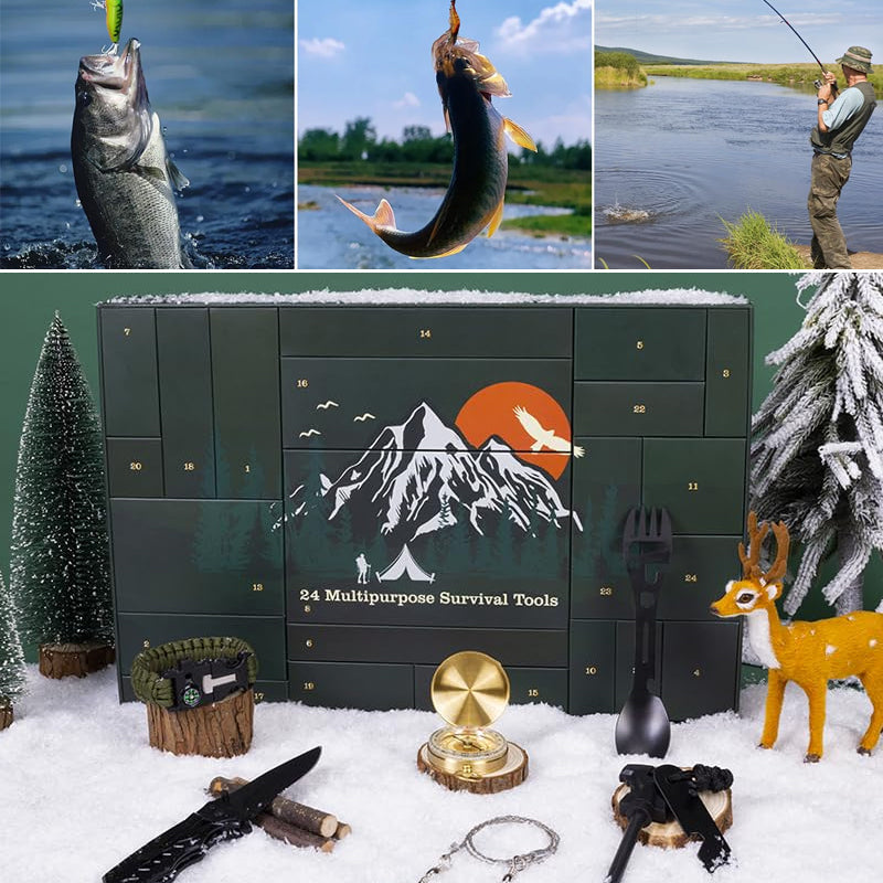 Outdoor Survival Gear Advent Calendar for Men – 24 Days of Adventure Tools for Camping Hiking Wilderness Exploration