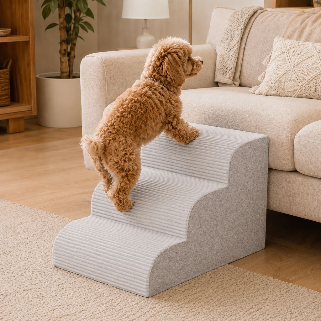 Ortekor High-Density Foam Pet Stairs for Small Dogs & Cats – Gentle Steps for Bed, Couch & Sofa, Non-Slip Washable Pet Steps to Reduce Jumping