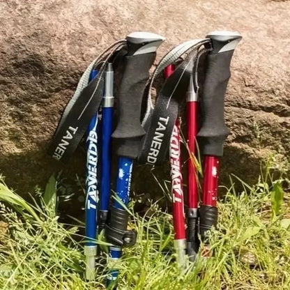 Collapsible Hiking Stick Adjustable Height Lightweight Aluminum Walking Staff for Trail Backpacking Mountain Trekking Men Women Outdoor