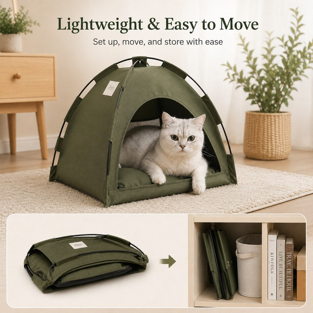 Ortekor Cozy Foldable Cat Tent Bed for Apartment Naps - Breathable Hideaway with Removable Cushion