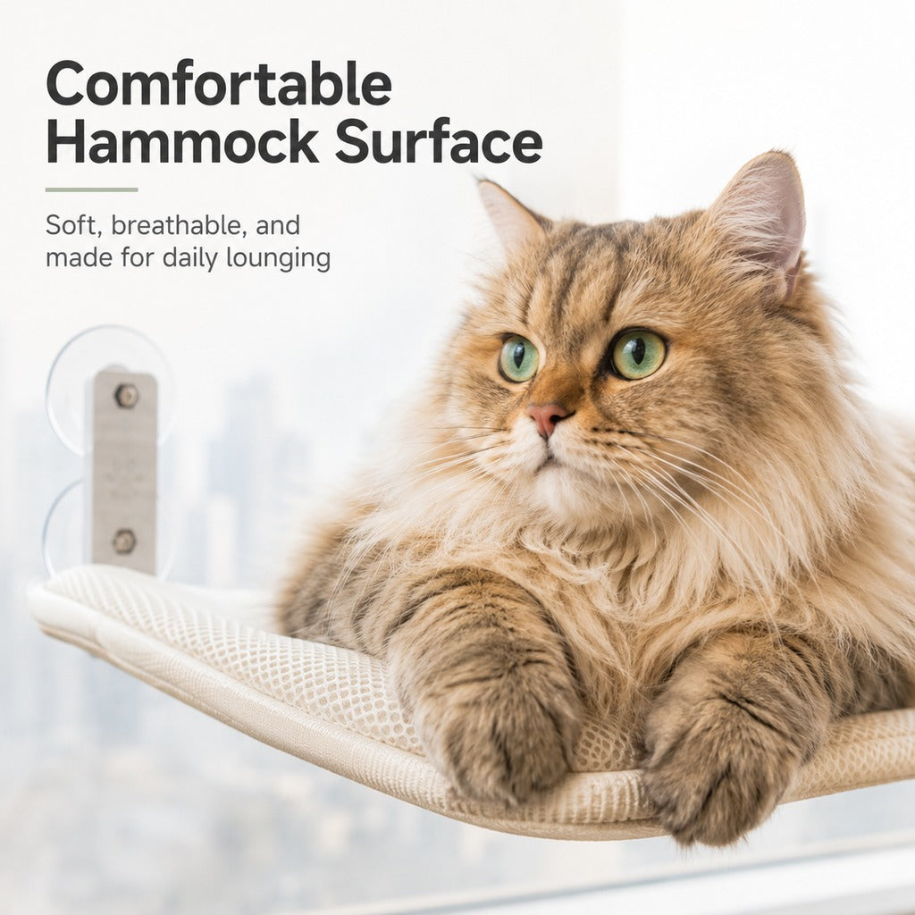 Ortekor Foldable Cat Window Hammock for Apartments - No-Drill Suction Perch for Sunny Naps Without Taking Up Floor Space