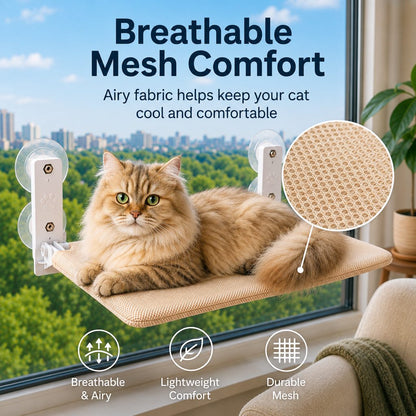 Ortekor Foldable Cat Window Hammock for Apartments - No-Drill Suction Perch for Sunny Naps Without Taking Up Floor Space