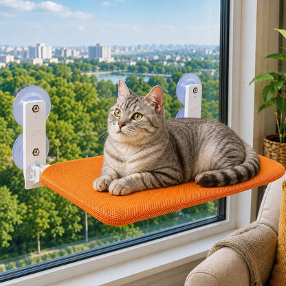 Ortekor Foldable Cat Window Hammock for Apartments - No-Drill Suction Perch for Sunny Naps Without Taking Up Floor Space