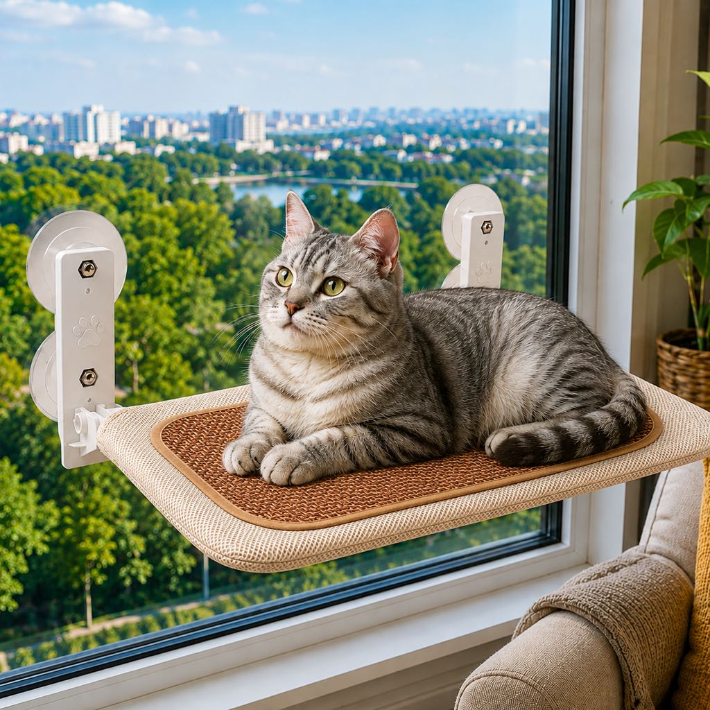 Ortekor Foldable Cat Window Hammock for Apartments - No-Drill Suction Perch for Sunny Naps Without Taking Up Floor Space