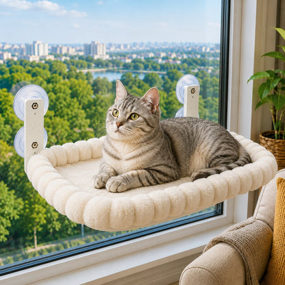Ortekor Foldable Cat Window Hammock for Apartments - No-Drill Suction Perch for Sunny Naps Without Taking Up Floor Space