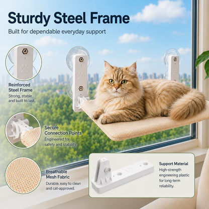 Ortekor Foldable Cat Window Hammock for Apartments - No-Drill Suction Perch for Sunny Naps Without Taking Up Floor Space