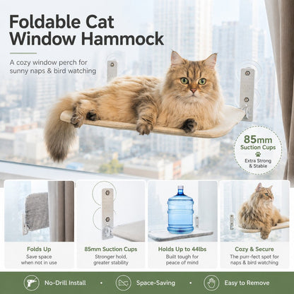 Ortekor Foldable Cat Window Hammock for Apartments - No-Drill Suction Perch for Sunny Naps Without Taking Up Floor Space