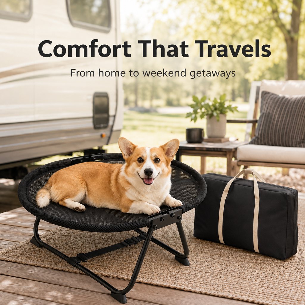 Ortekor Foldable Elevated Pet Cot for Cats & Small Dogs – Breathable Raised Bed for Home, Travel & Off-Floor Comfort