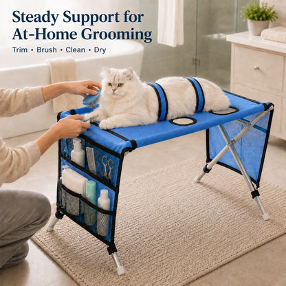 Ortekor Foldable Pet Grooming Table with 4 Leg Openings - Steadier At-Home Bathing & Nail Trimming for Cats & Small Dogs