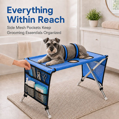 Ortekor Foldable Pet Grooming Table with 4 Leg Openings - Steadier At-Home Bathing & Nail Trimming for Cats & Small Dogs