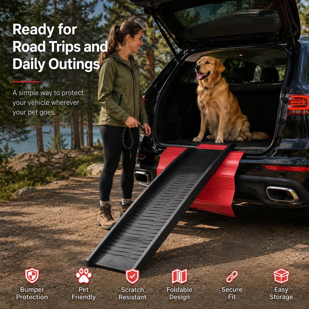 Ortekor Foldable Pet Ramp Bumper Protector Mat for SUVs - Protect Your Rear Bumper from Dog Scratches During Car Loading