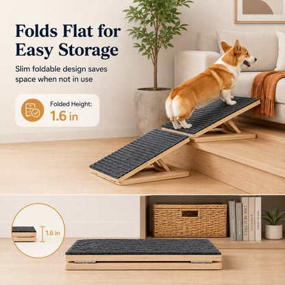 Ortekor Foldable Wooden Dog Stairs for Small Dogs - Non-Slip Pet Ramp for Sofa, Bed & Indoor Steps