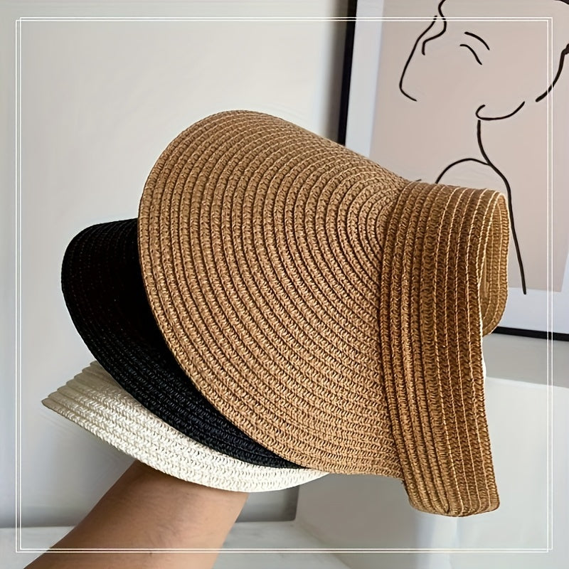 Women's Collapsible Summer Hat | Wide-Brim UVA/UVB Shield Packable Straw Beach Hat for Vacation Travel | Breathable Adjustable Fit