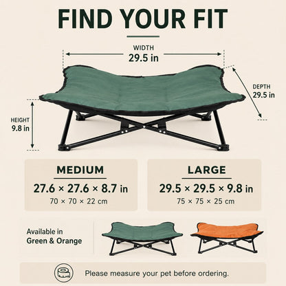 Ortekor Portable Folding Elevated Pet Bed for Dogs & Cats – Padded Raised Cot for Camping, Patio & Home, Keeps Pets Off Cold, Damp & Hard Ground