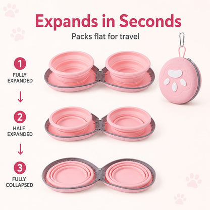 Ortekor 2-in-1 Collapsible Pet Travel Bowl for Walks, Parks & Road Trips - Feed and Hydrate Small Dogs or Cats Anywhere