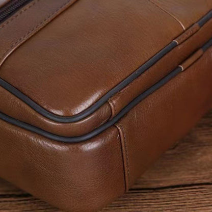 Men's Genuine Leather Crossbody Messenger Bag with Adjustable Strap - Full Grain Cowhide Shoulder Bag for Work Travel Daily Use