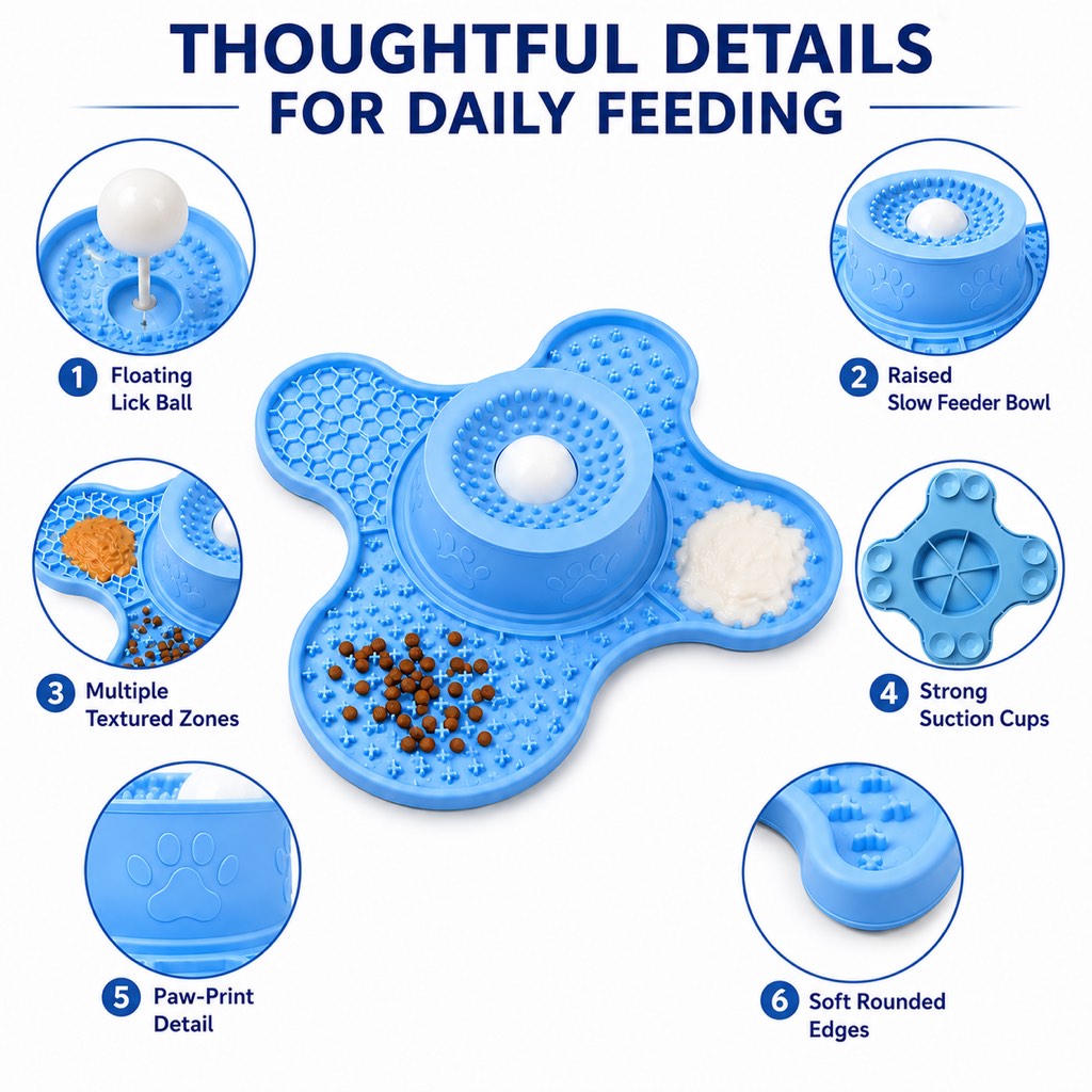 Ortekor 3-in-1 Dog Lick Mat & Slow Feeder Bowl for Bath Time, Grooming & Home Alone - Helps Slow Fast Eating and Keep Pets Busy
