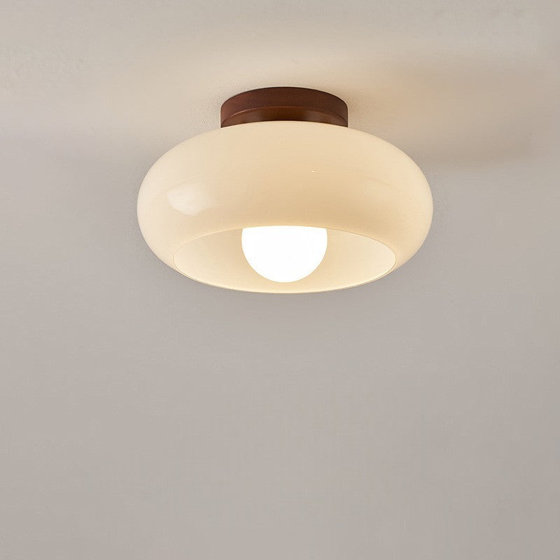 Flush-Mount Ceiling Light with Cream Glass Shade – Modern Minimalist Design for Bedroom, Hallway & Living Room