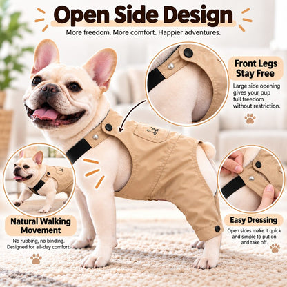 Ortekor French Bulldog Overalls Jumpsuit with Adjustable Straps – Comfortable Everyday Dog Outfit for Walks, Travel & Outdoor Adventures