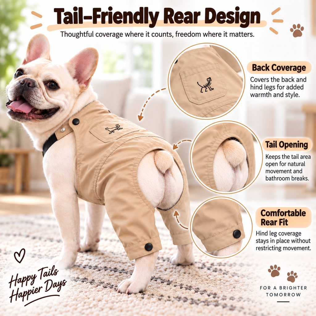 Ortekor French Bulldog Overalls Jumpsuit with Adjustable Straps – Comfortable Everyday Dog Outfit for Walks, Travel & Outdoor Adventures