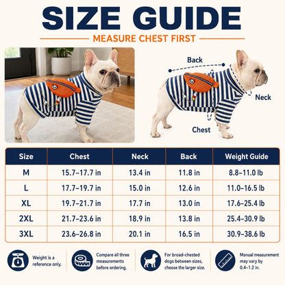 Ortekor French Bulldog Striped Pocket Pullover for Cool Indoor Spaces & Easy Walks - Broad-Chest Sizing