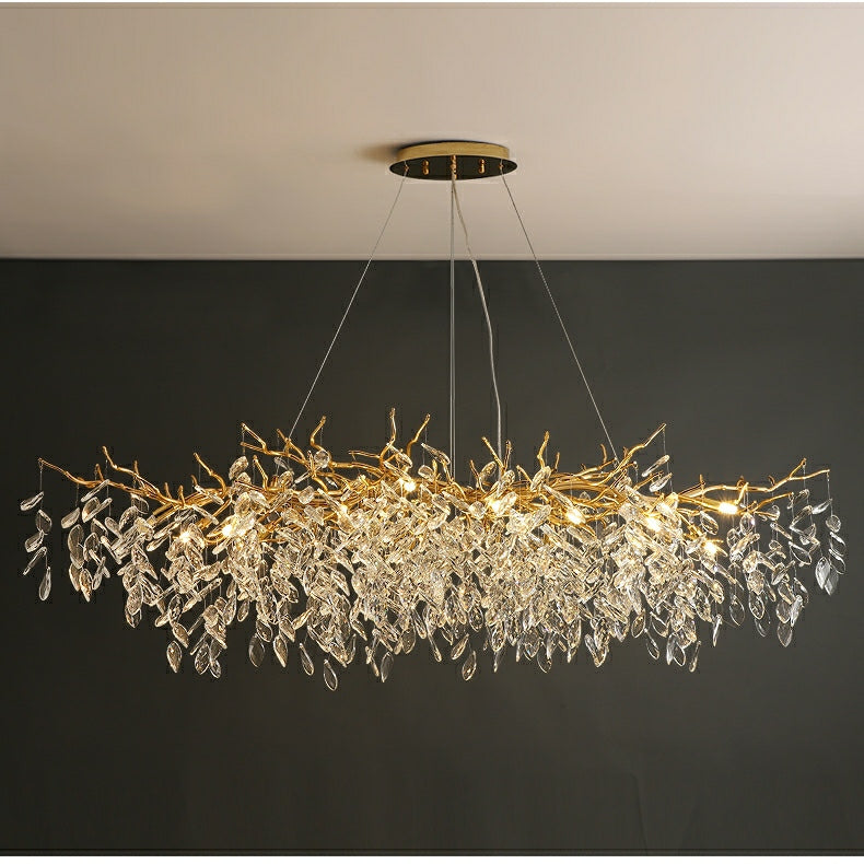 Crystal Chandelier with Aluminum Frame for Dining Room & Living Room – Adjustable French-Inspired LED Ceiling Light Fixture
