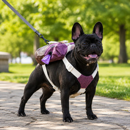 Ortekor Frenchie Adventure Backpack Harness for Daily Walks - Carry Poop Bags, Treats & Keys Without Neck Pulling