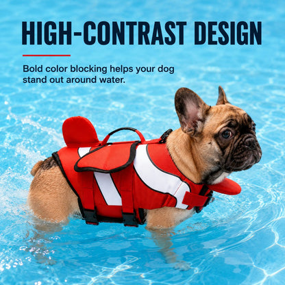 Ortekor French Bulldog Life Jacket for Pool, Beach & Boating - Adjustable Flotation Vest with Chin Support & Grab Handle