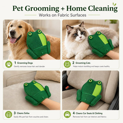 Ortekor Froggy Pet Hair Removal Grooming Mitt for Cats & Dogs - Gentle Daily Deshedding Glove for Sofas, Rugs, Clothes & Car Seats