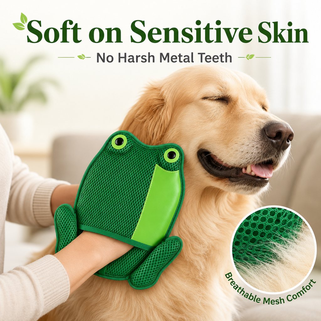 Ortekor Froggy Pet Hair Removal Grooming Mitt for Cats & Dogs - Gentle Daily Deshedding Glove for Sofas, Rugs, Clothes & Car Seats